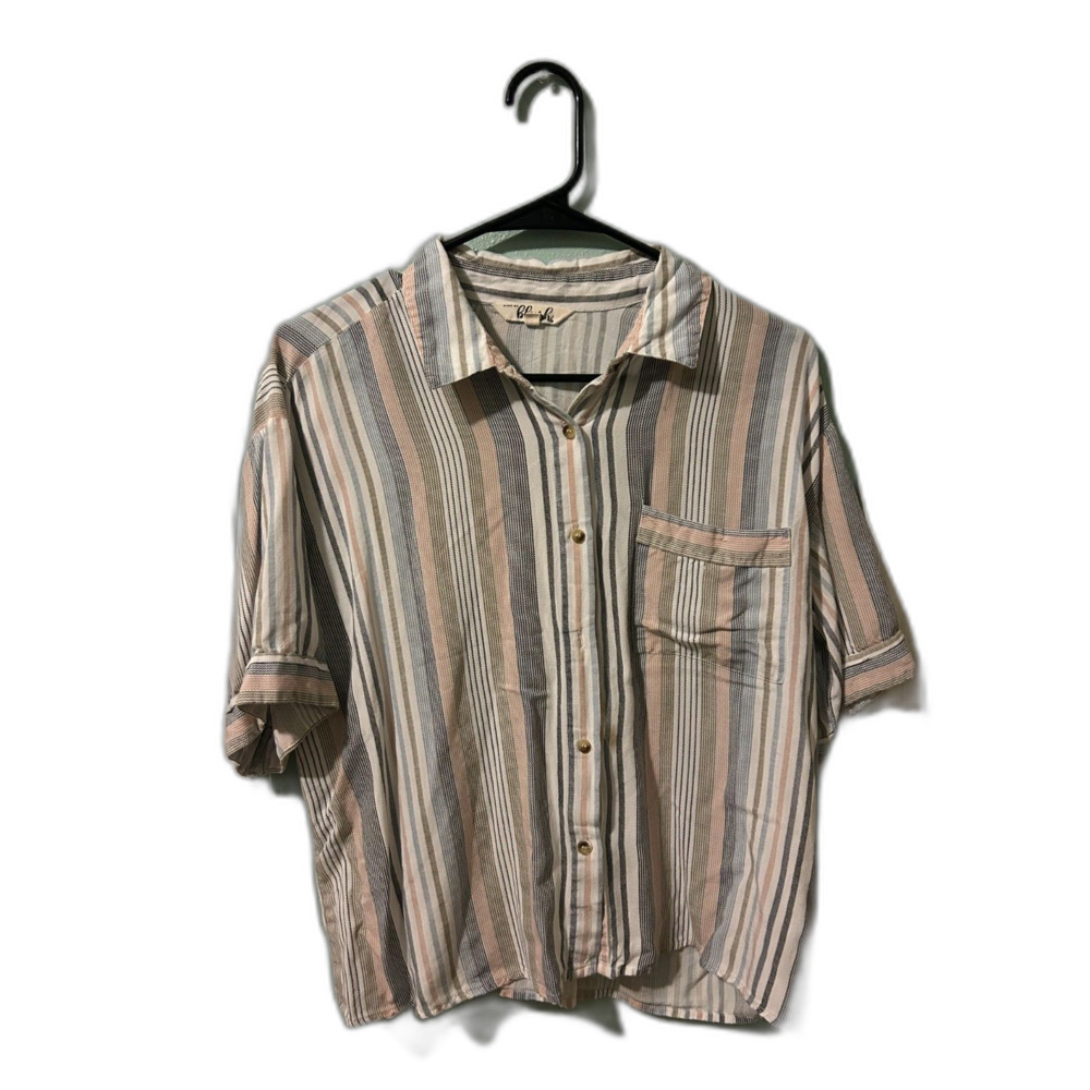 Blush Striped Button Down T-Shirt